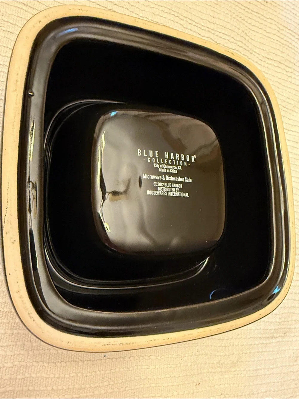 Black Ceramic Dog Bowl with White Bone Accent -cleaned and sanitized
